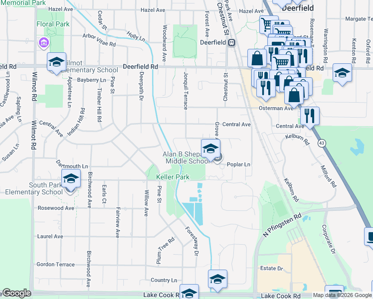 map of restaurants, bars, coffee shops, grocery stores, and more near 505 Jonquil Terrace in Deerfield