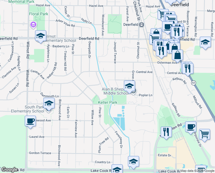 map of restaurants, bars, coffee shops, grocery stores, and more near 464 Princeton Lane in Deerfield