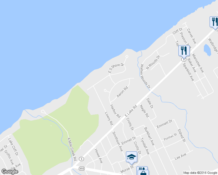 map of restaurants, bars, coffee shops, grocery stores, and more near 206 Harbor Road in Erie