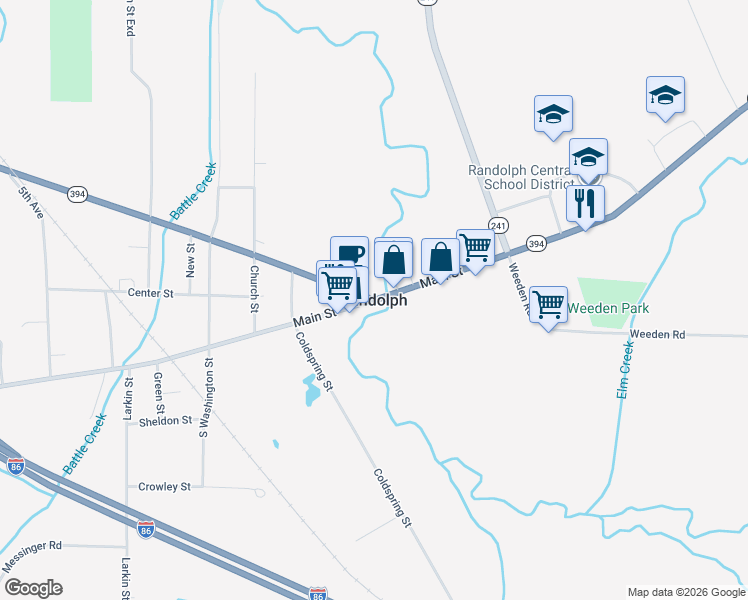 map of restaurants, bars, coffee shops, grocery stores, and more near in Randolph