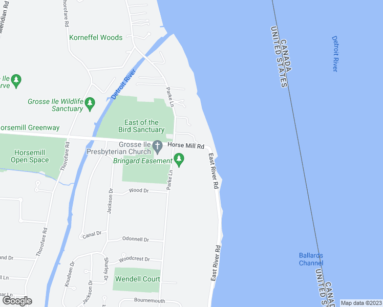 map of restaurants, bars, coffee shops, grocery stores, and more near 7575 Horse Mill Road in Grosse Ile Township