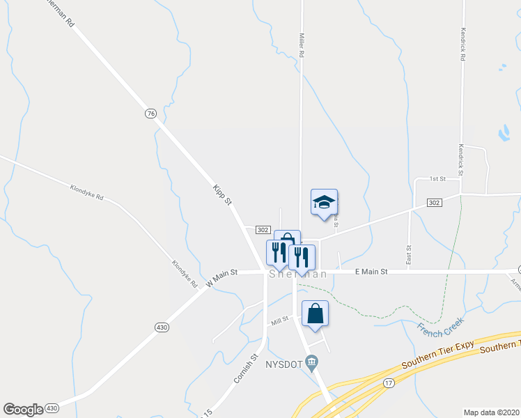 map of restaurants, bars, coffee shops, grocery stores, and more near 125 Church Street in Sherman