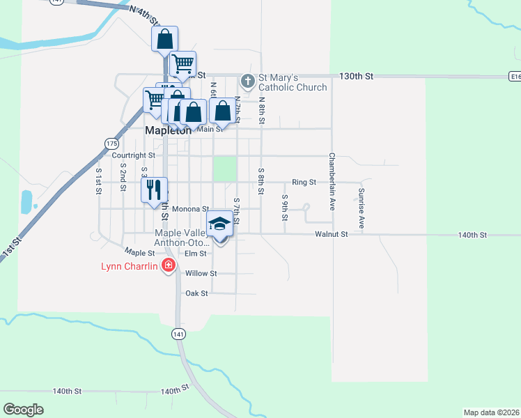 map of restaurants, bars, coffee shops, grocery stores, and more near 400 South 8th Street in Mapleton