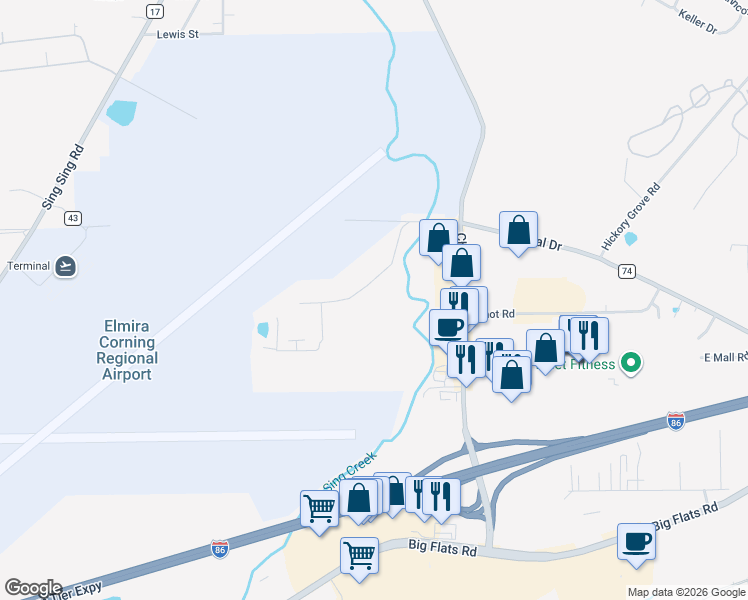 map of restaurants, bars, coffee shops, grocery stores, and more near 1250 Schweizer Road in Horseheads