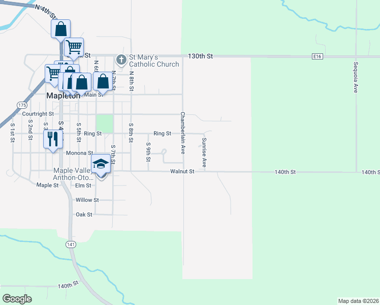 map of restaurants, bars, coffee shops, grocery stores, and more near 300 Chamberlain Avenue in Mapleton