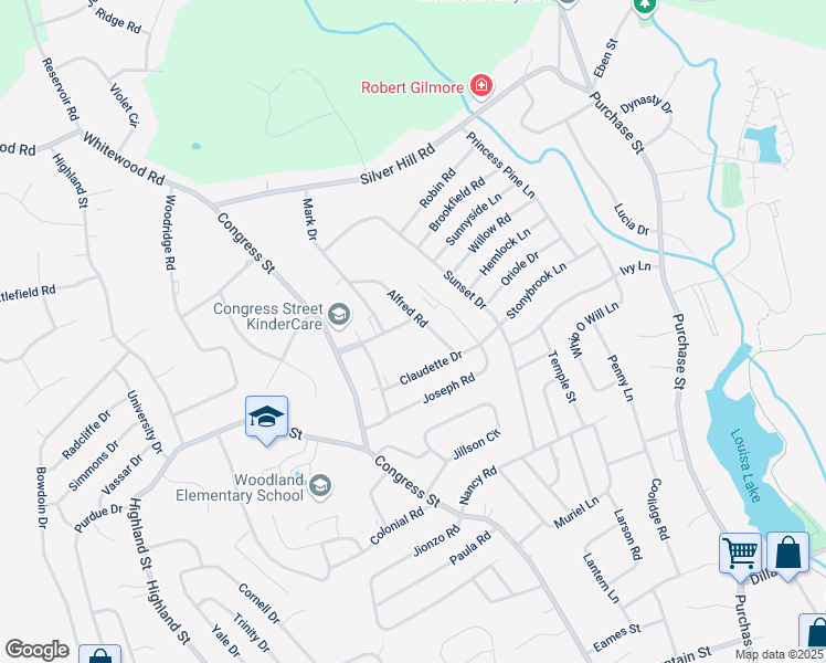 map of restaurants, bars, coffee shops, grocery stores, and more near 2 Rolling Green Drive in Milford