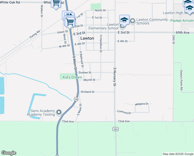 map of restaurants, bars, coffee shops, grocery stores, and more near 506 Hamilton Street in Lawton