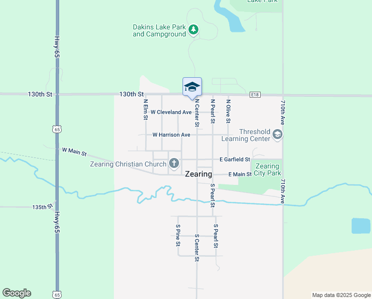 map of restaurants, bars, coffee shops, grocery stores, and more near 111 West Garfield Street in Zearing