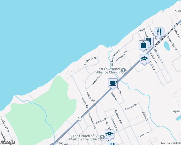 map of restaurants, bars, coffee shops, grocery stores, and more near 4304 Aaron Rd in Erie