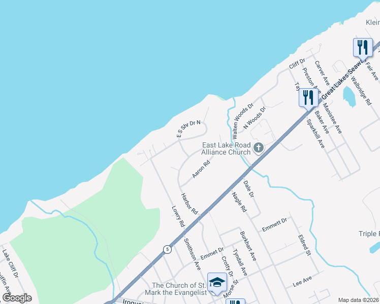 map of restaurants, bars, coffee shops, grocery stores, and more near 4304 Aaron Rd in Erie