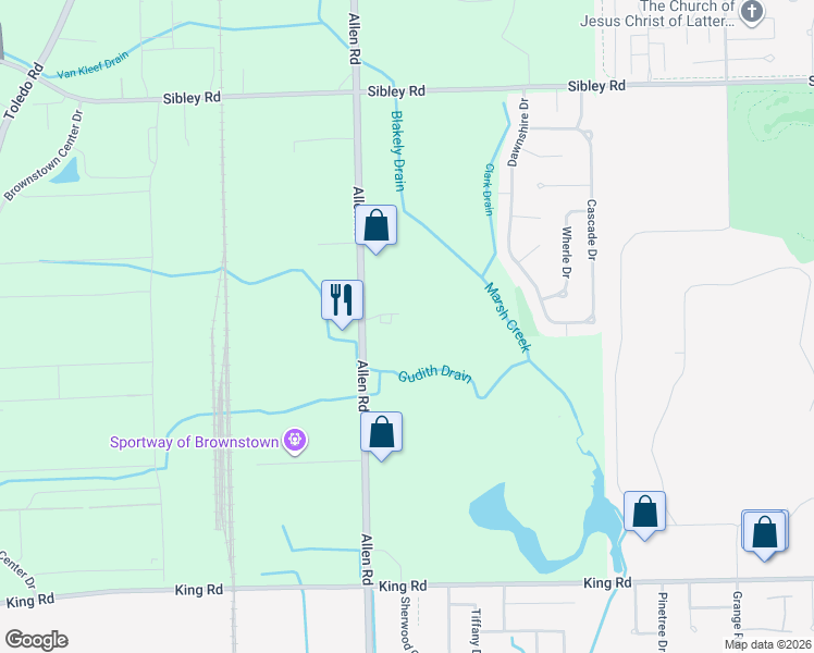 map of restaurants, bars, coffee shops, grocery stores, and more near 19345 Allen Road in Wayne County