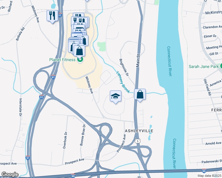 map of restaurants, bars, coffee shops, grocery stores, and more near 2-98 Gamelin Street in Holyoke