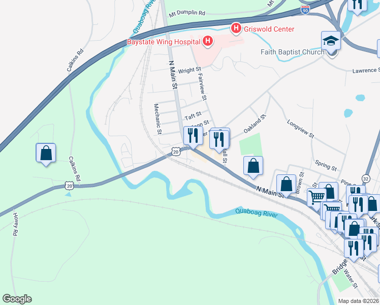 map of restaurants, bars, coffee shops, grocery stores, and more near 6 Shearer Street in Palmer