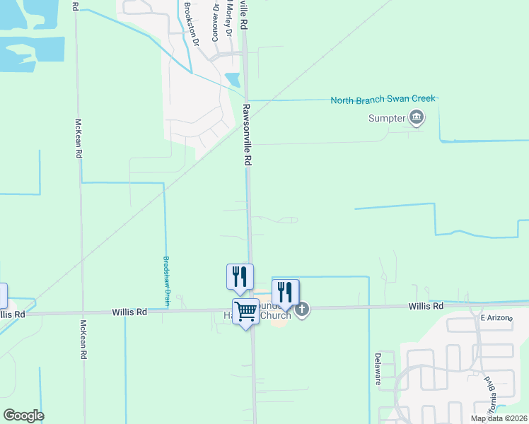 map of restaurants, bars, coffee shops, grocery stores, and more near 8735 Rawsonville Road in Belleville