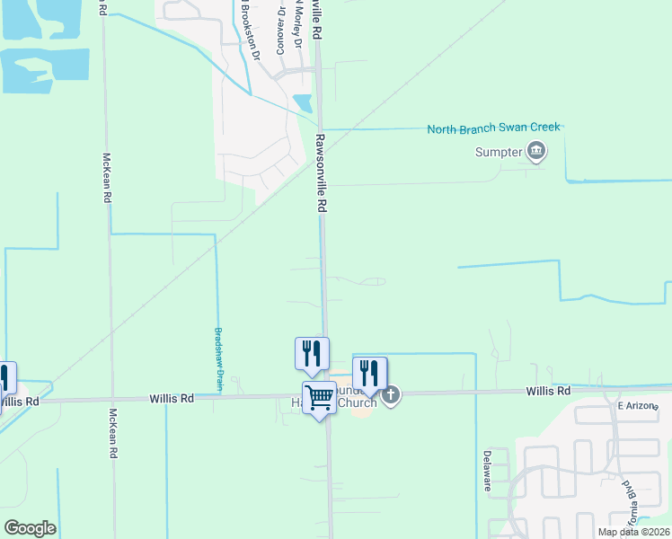map of restaurants, bars, coffee shops, grocery stores, and more near 8735 Rawsonville Road in Belleville