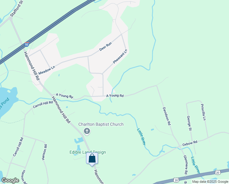 map of restaurants, bars, coffee shops, grocery stores, and more near 75 A Young Road in Charlton