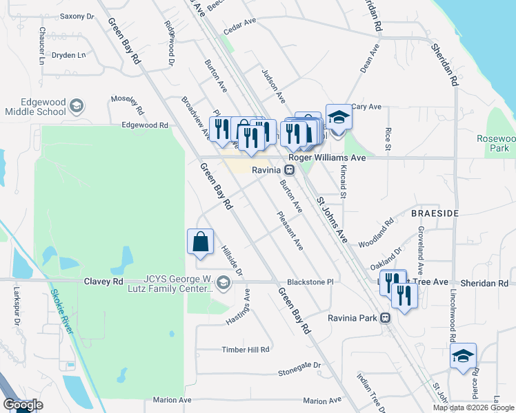 map of restaurants, bars, coffee shops, grocery stores, and more near 616 Pleasant Avenue in Highland Park