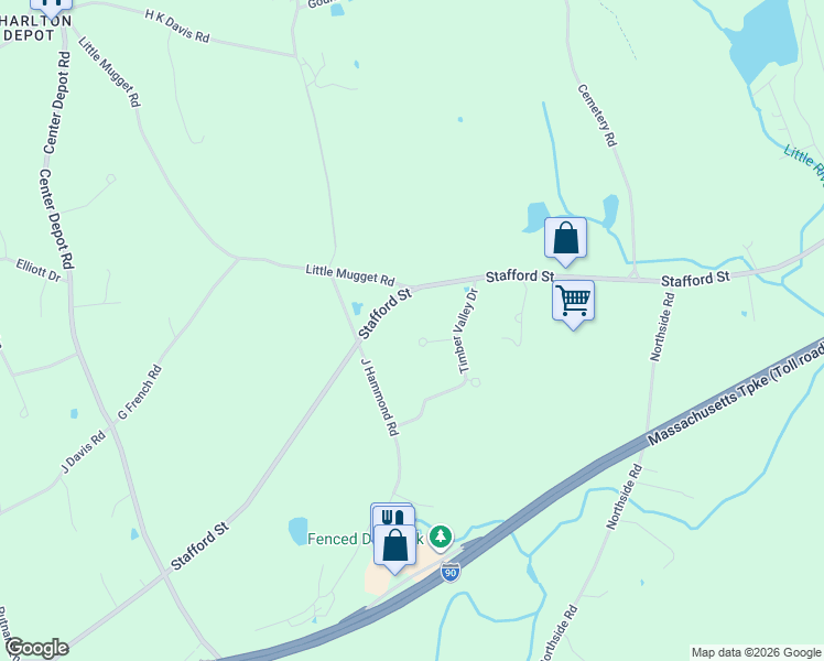 map of restaurants, bars, coffee shops, grocery stores, and more near 8 Timber Heights in Charlton