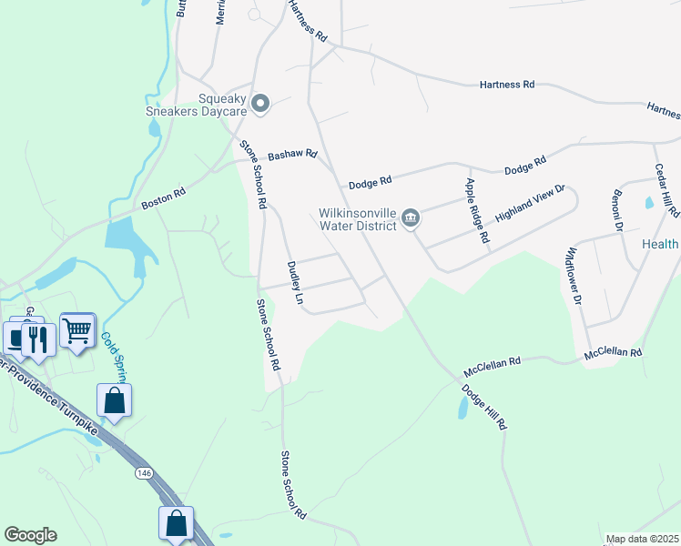 map of restaurants, bars, coffee shops, grocery stores, and more near 8 Okemo Ridge Road in Sutton