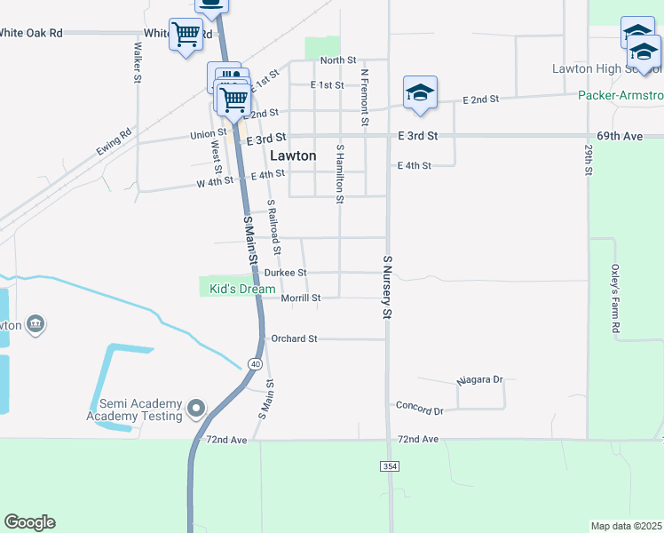 map of restaurants, bars, coffee shops, grocery stores, and more near 407 Durkee Street in Lawton