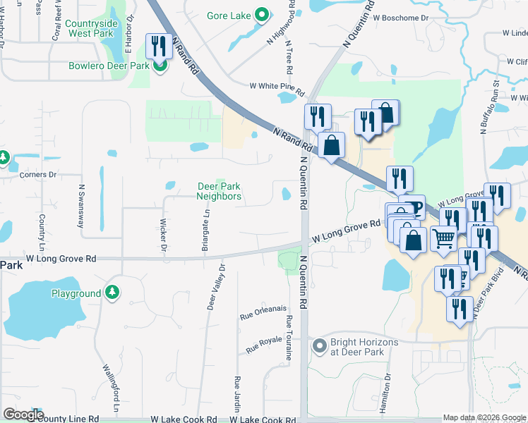 map of restaurants, bars, coffee shops, grocery stores, and more near 22137 West Casa Bella View in Kildeer
