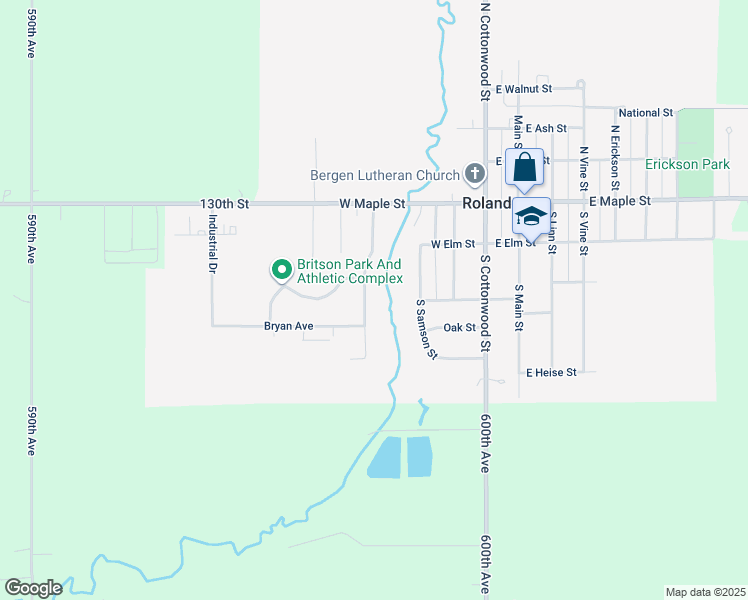 map of restaurants, bars, coffee shops, grocery stores, and more near 310 South Logan Street in Roland
