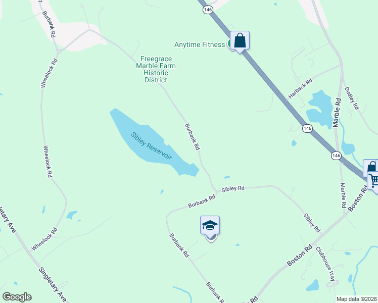 map of restaurants, bars, coffee shops, grocery stores, and more near 103 Burbank Road in Sutton