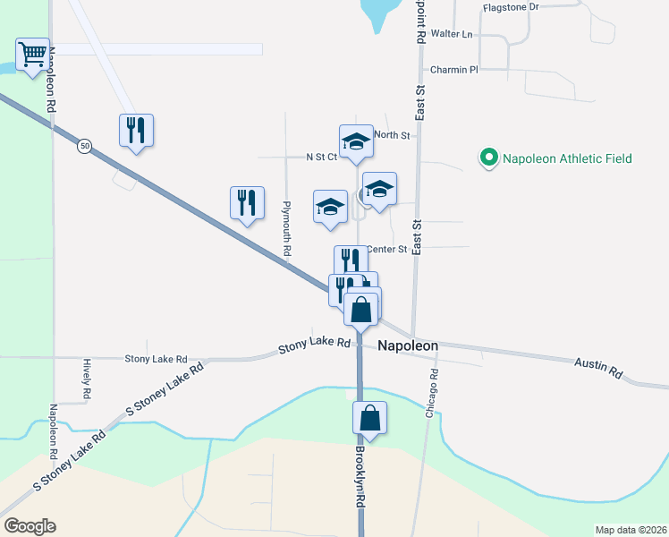 map of restaurants, bars, coffee shops, grocery stores, and more near 123 West Street in Jackson
