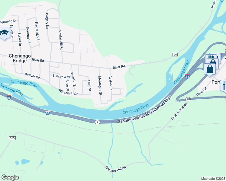 map of restaurants, bars, coffee shops, grocery stores, and more near 31 Avalon Road in Binghamton