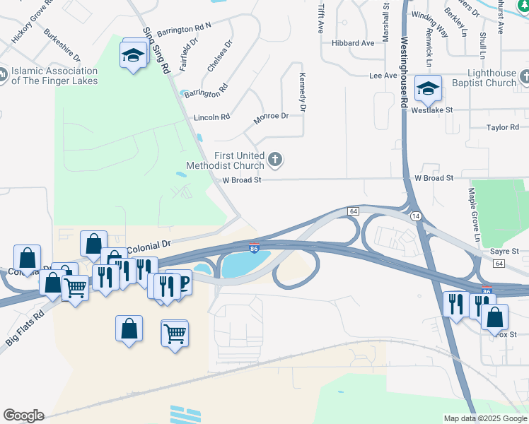 map of restaurants, bars, coffee shops, grocery stores, and more near 1073 Sing Sing Road in Horseheads