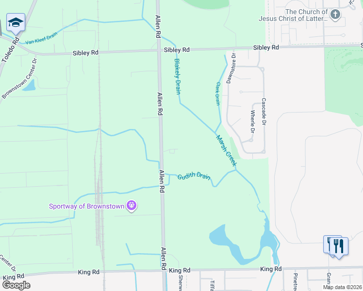map of restaurants, bars, coffee shops, grocery stores, and more near 19345 Allen Road in Brownstown Twp