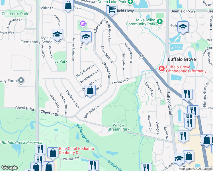 map of restaurants, bars, coffee shops, grocery stores, and more near 790 Twisted Oak Lane in Buffalo Grove