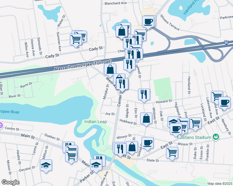 map of restaurants, bars, coffee shops, grocery stores, and more near 405 West Avenue in Ludlow