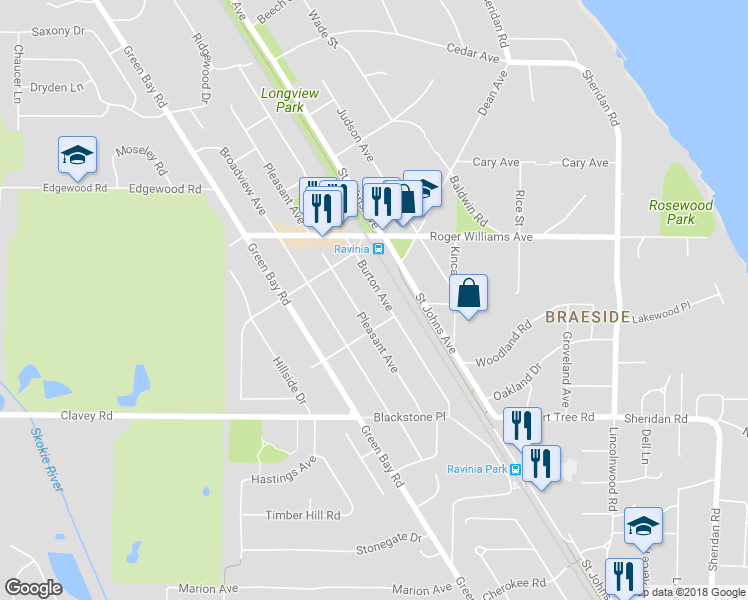 map of restaurants, bars, coffee shops, grocery stores, and more near 612 Burton Avenue in Highland Park