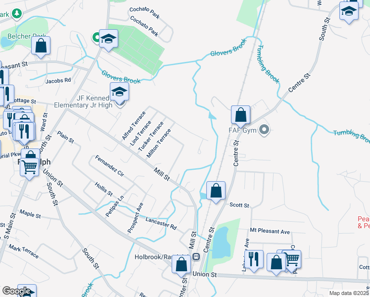 map of restaurants, bars, coffee shops, grocery stores, and more near 21 Curran Terrace in Randolph