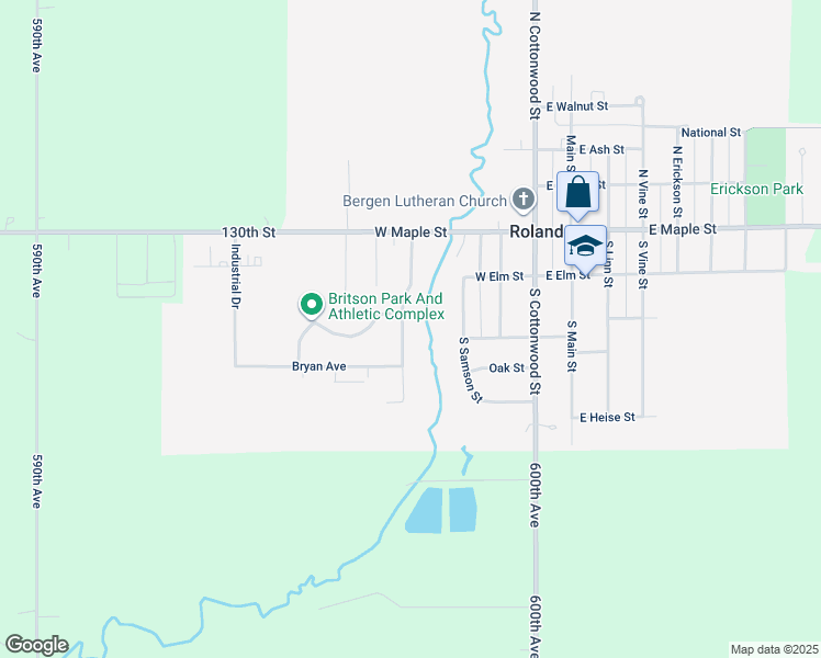 map of restaurants, bars, coffee shops, grocery stores, and more near 310 South Logan Street in Roland