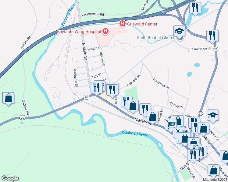 map of restaurants, bars, coffee shops, grocery stores, and more near 60 Randall Street in Palmer