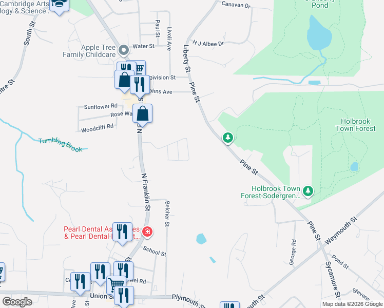 map of restaurants, bars, coffee shops, grocery stores, and more near 65 Damon Avenue in Holbrook