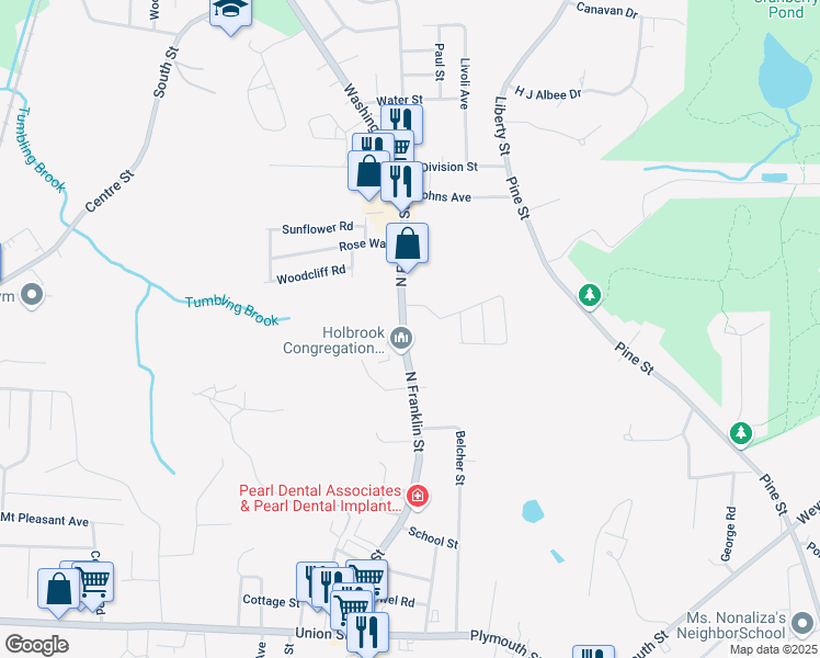map of restaurants, bars, coffee shops, grocery stores, and more near 329 North Franklin Street in Holbrook