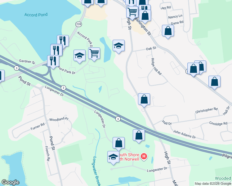 map of restaurants, bars, coffee shops, grocery stores, and more near 2-664 Cordwainer Drive in Norwell