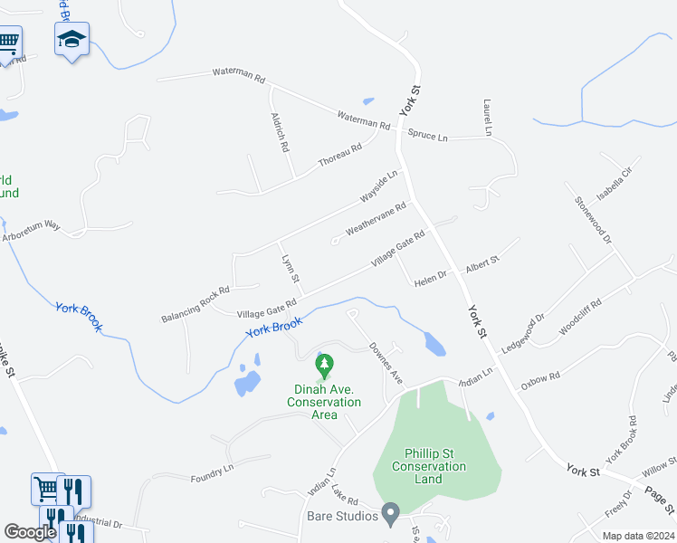 map of restaurants, bars, coffee shops, grocery stores, and more near 9 Village Gate Road in Canton