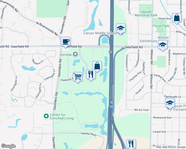 map of restaurants, bars, coffee shops, grocery stores, and more near North 1st Street in Wheeling