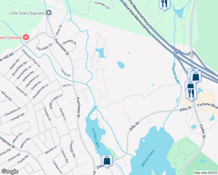 map of restaurants, bars, coffee shops, grocery stores, and more near 9 Shadowbrook Lane in Milford