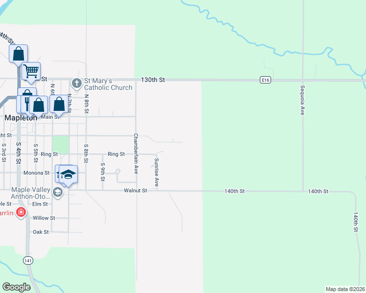 map of restaurants, bars, coffee shops, grocery stores, and more near 1-27 Ohm Drive in Mapleton