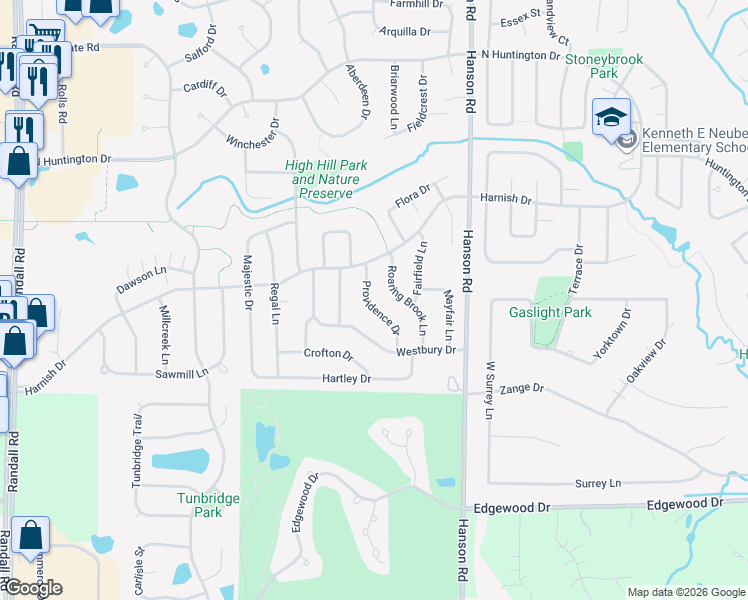 map of restaurants, bars, coffee shops, grocery stores, and more near 830 Providence Drive in Algonquin