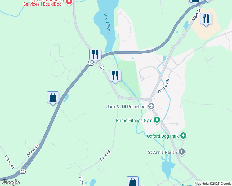 map of restaurants, bars, coffee shops, grocery stores, and more near 19 Massachusetts 56 in Oxford