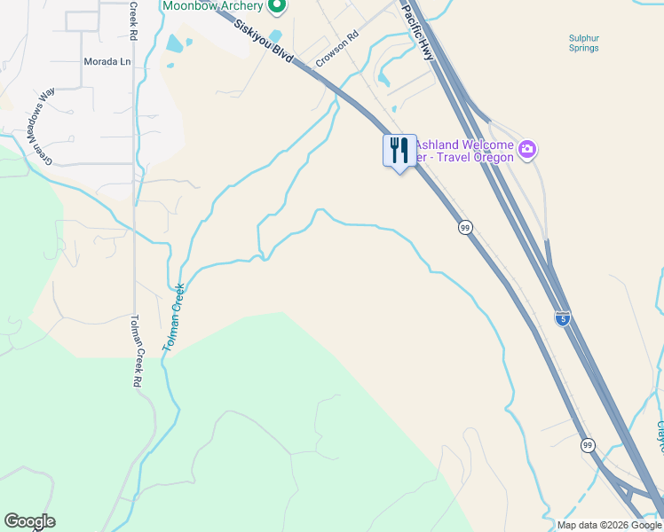 map of restaurants, bars, coffee shops, grocery stores, and more near 3152 Siskiyou Boulevard in Ashland