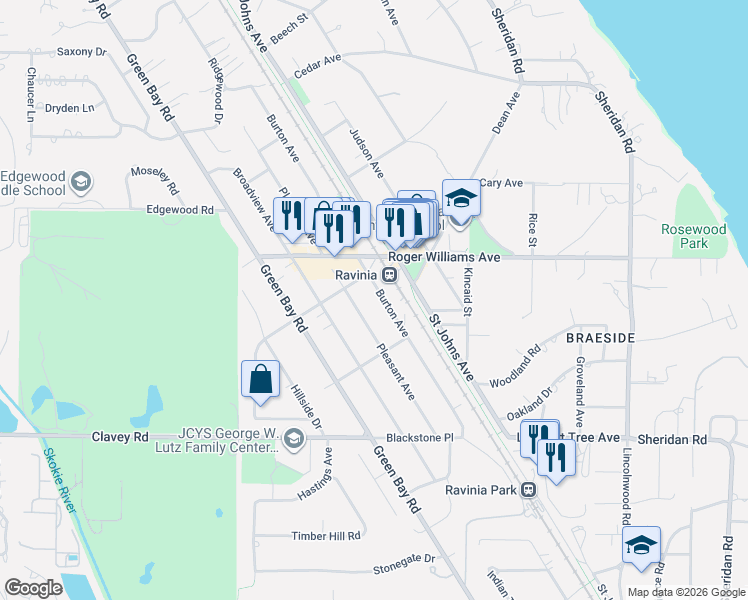 map of restaurants, bars, coffee shops, grocery stores, and more near 612 Burton Avenue in Highland Park