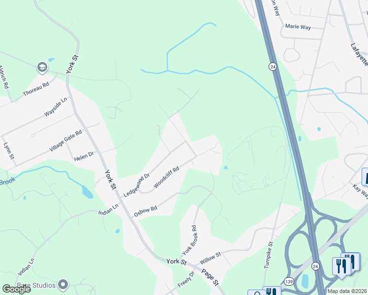 map of restaurants, bars, coffee shops, grocery stores, and more near 23 Ledgewood Drive in Canton