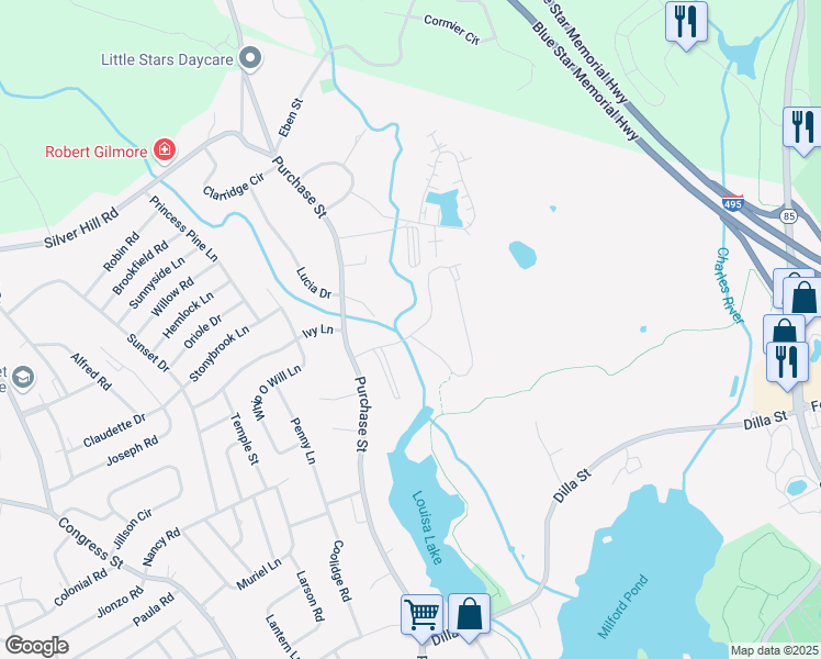 map of restaurants, bars, coffee shops, grocery stores, and more near 6 Shadowbrook Lane in Milford